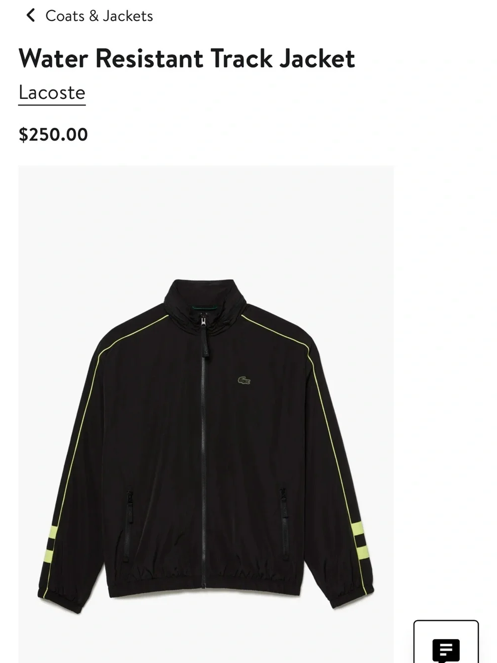 Lacoste Men’s Black Windbreaker with Lime Trim